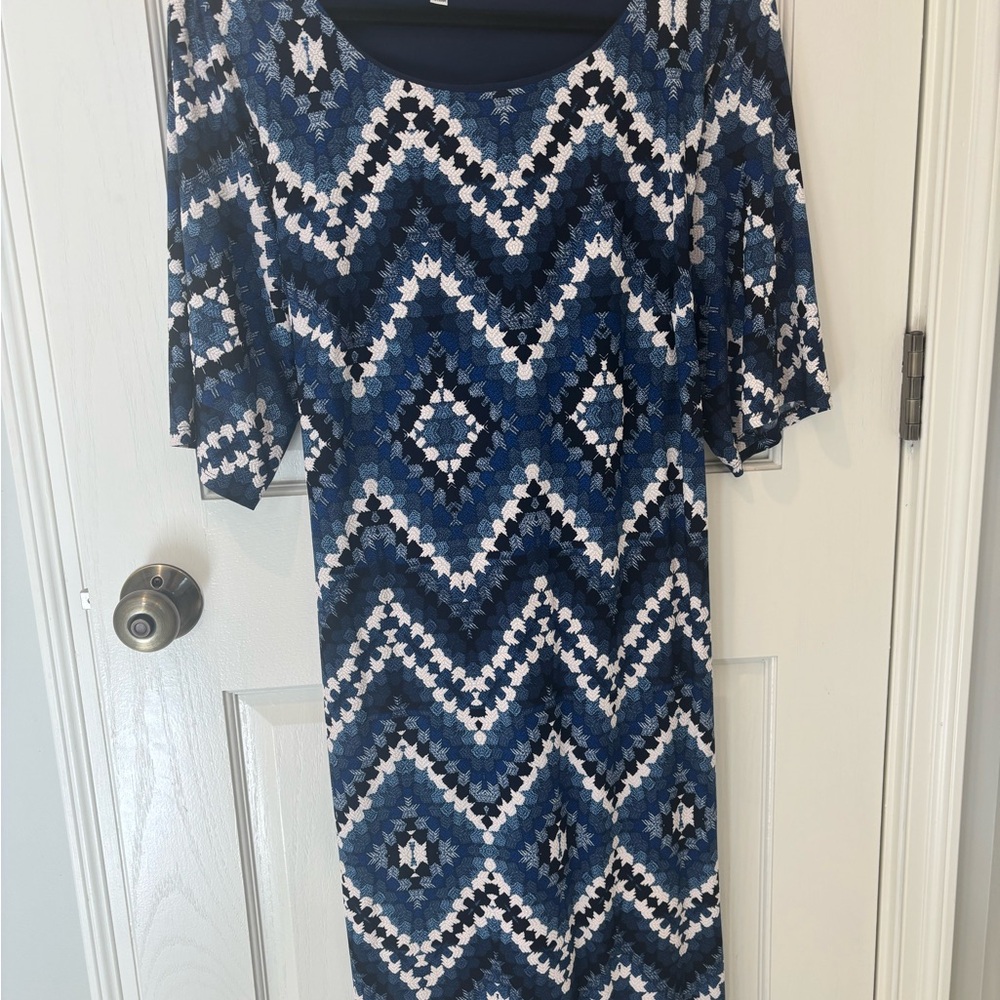 Studio One Navy and White Geometric Midi Dress